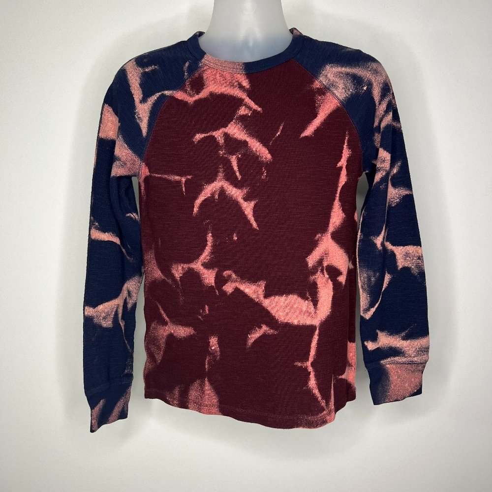 Merona men's burgundy and navy blue acid wash long sleeve thermal top